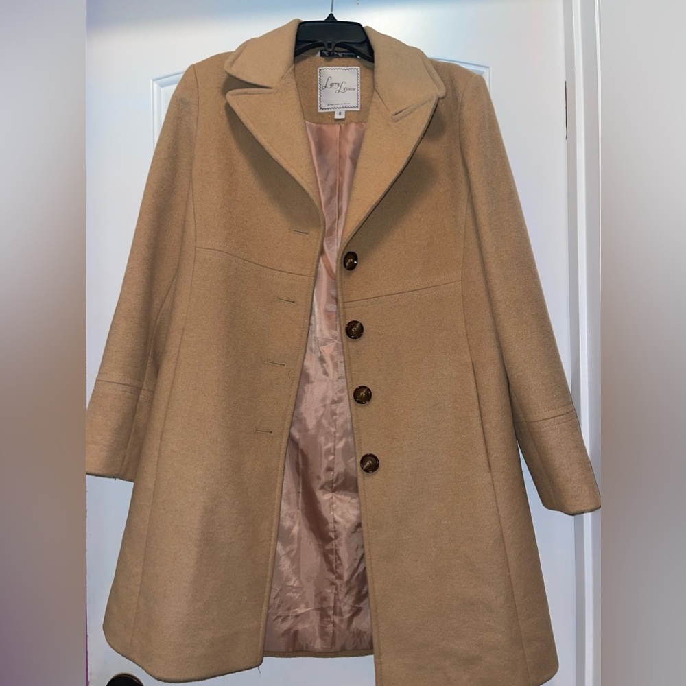 LARRY LEVINE WOOL LAPEL TAN JACKET W/ BROWN BUTTONS